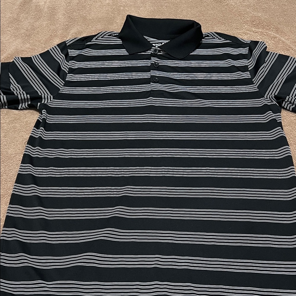 Nike Men's Black and White Striped Polo Shirt